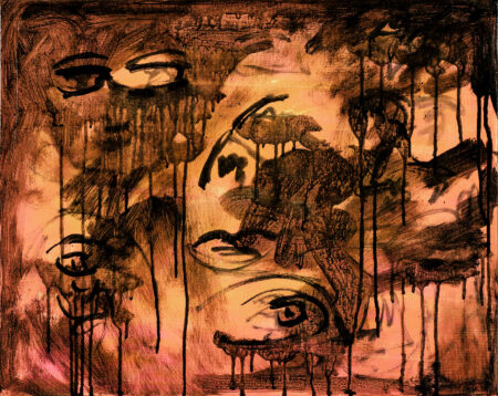 Painting entitled Mascara’d Tears mixed media Inci Jones artist
